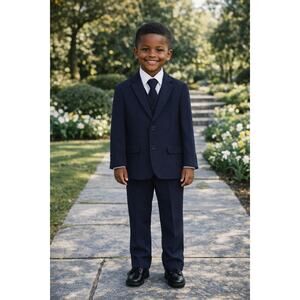 NEW Boys First Holy Communion Suit Size 6 - Navy 5 Piece w/Garment Bag
